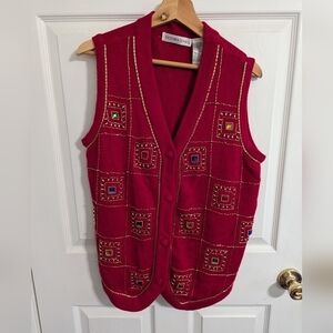 Ugly Christmas Sweater Vintage Red Vest Victoria Jones Beads